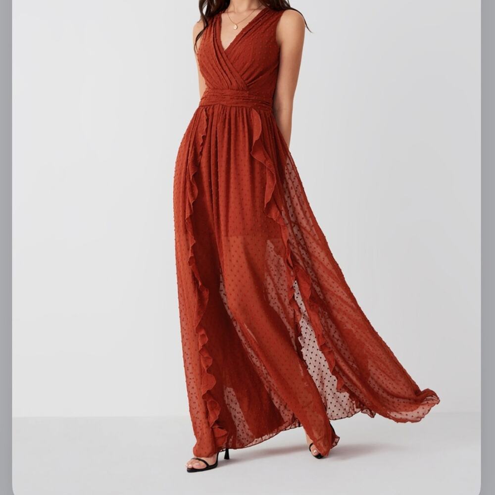 Cider Rust Red Polka Dot Wrap Maxi Dress